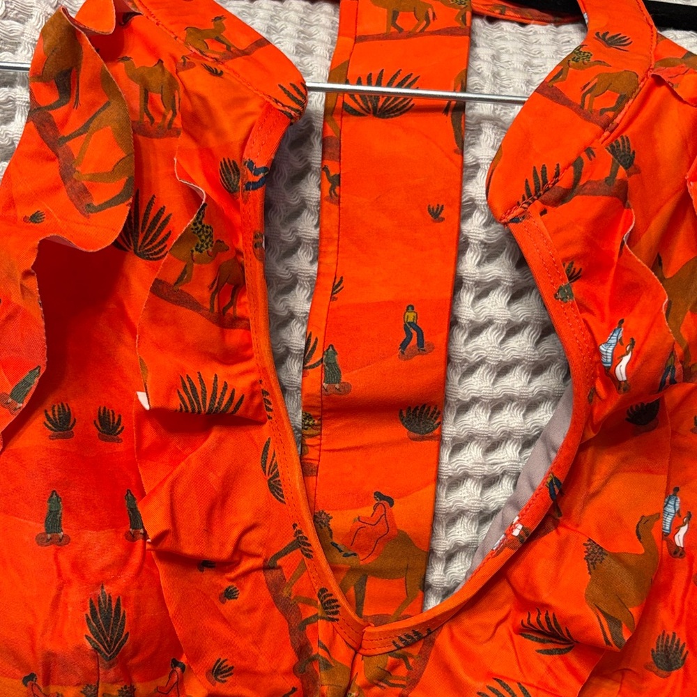 Anthropologie Vibrant Orange Patterned Bikini Top - Picture 2 of 6